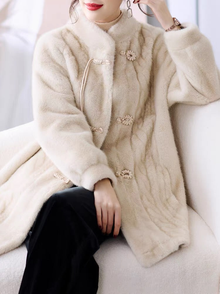 Middle-aged mother's winter coat, fashionable noble lady's mink fur coat, mid-length, middle-aged and elderly women's winter fur coat