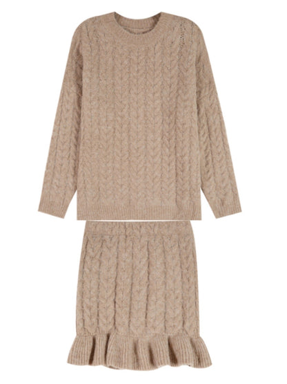 2023 new autumn and winter Korean style twist pullover sweater + skirt two-piece loose lazy style suit for women