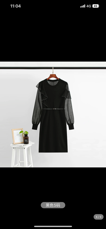French niche design knitted dress 2023 early autumn new women's style temperament waist slimming sweater skirt