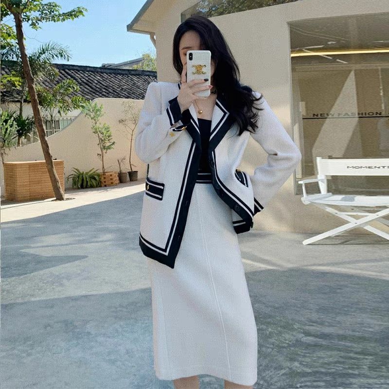 2023 New Style Socialite Xiaoxiangfeng Woolen Suit Jacket Internet Celebrity Street Temperament Professional Two-piece Suit Skirt
