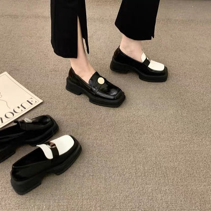 Korean French retro lazy loafers women's 2023 spring and autumn new color matching thick-soled small leather shoes low-heeled women's shoes