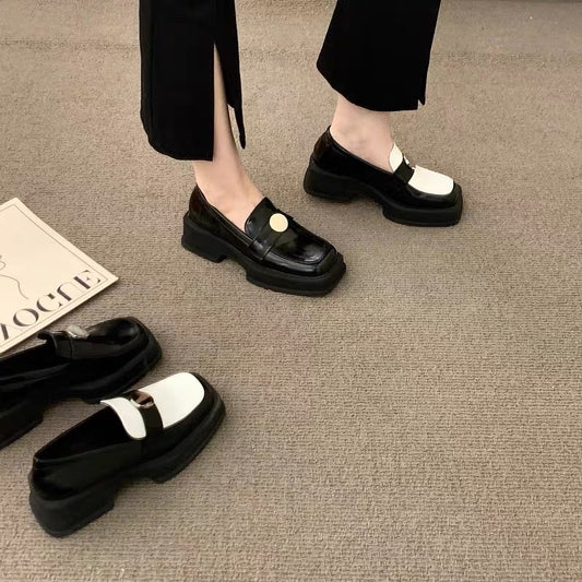 Korean French retro lazy loafers women's 2023 spring and autumn new color matching thick-soled small leather shoes low-heeled women's shoes