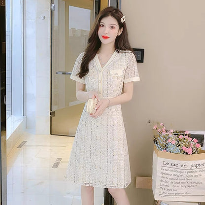 French high-end small fragrant dress for women summer 2023 new style temperament socialite age reduction beautiful western style skirt (D4441)