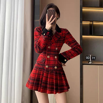 2023 new autumn women's clothing small fragrance style high-end red dress women's autumn and winter niche design suit skirt