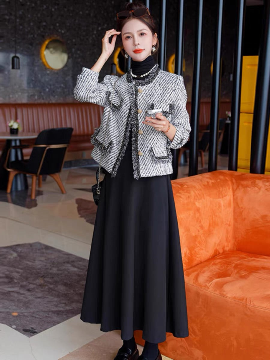 Xiaoxiangfeng suit dress for women in autumn 2023 new popular fashion high-end fashionable and beautiful two-piece set this year (S0413)