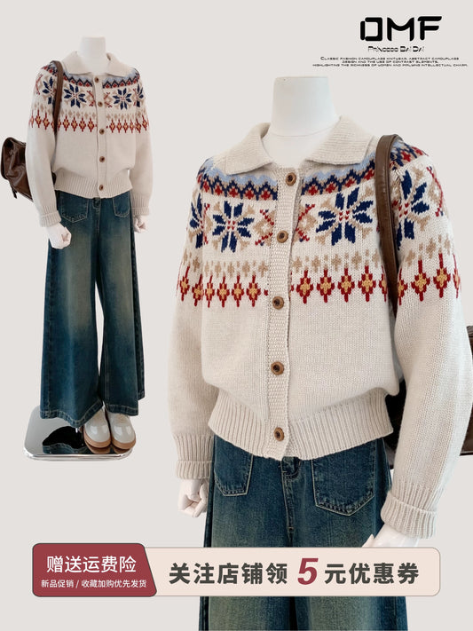 style bow-knitted sweater cardigan coat for women in early autumn straight shoulder French design short outerwear