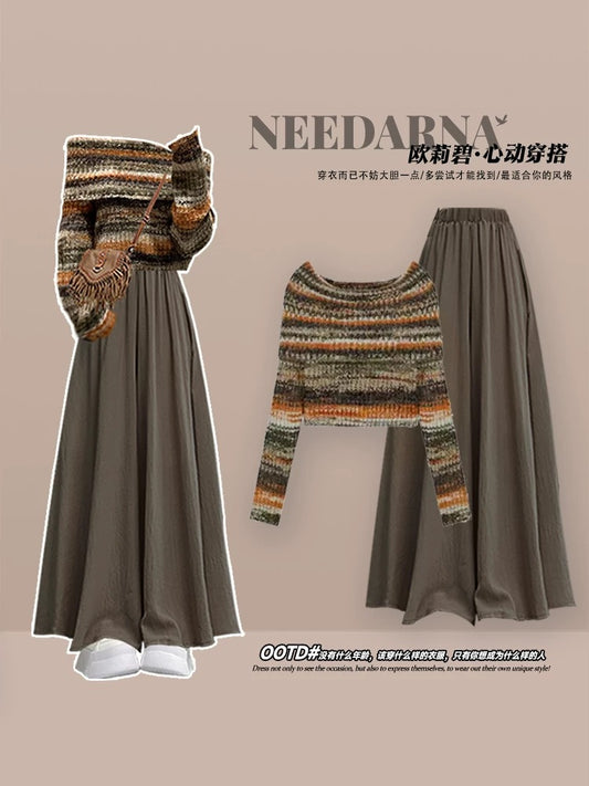 Maillard wasteland style dress for women in early autumn in western Sichuan, a complete set of Korean atmosphere fishing dating skirt