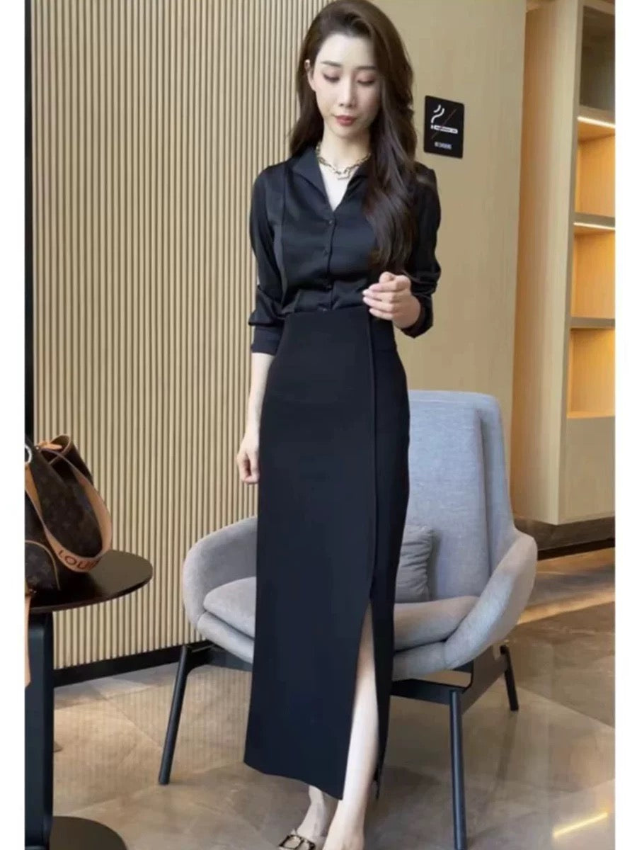 French retro temperament fishtail skirt for women in autumn high-waisted slimming side slit sexy mid-length hip skirt