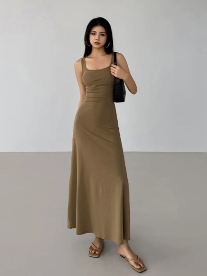 Summer European and American camisole dress for women, long, small, A-line, slim, tight, tube top, hip-covering long skirt