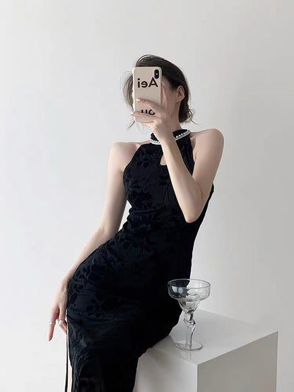 Autumn cheongsam improved long-sleeved dress women's two-piece new French slimming slim temperament fashion suit skirt D9294