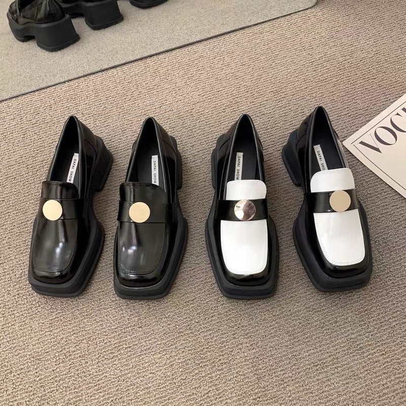 Korean French retro lazy loafers women's 2023 spring and autumn new color matching thick-soled small leather shoes low-heeled women's shoes