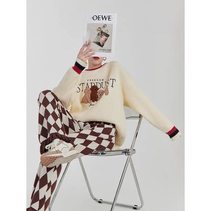 LLL LAB/first love sweater design puppy pattern lazy retro warm soft waxy chic knitted top (S0568)