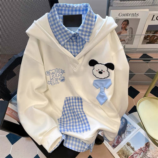 Milk fufu blue striped angel puppy sweater coat women's autumn and winter gentle Japanese style thick hooded knitted cardigan