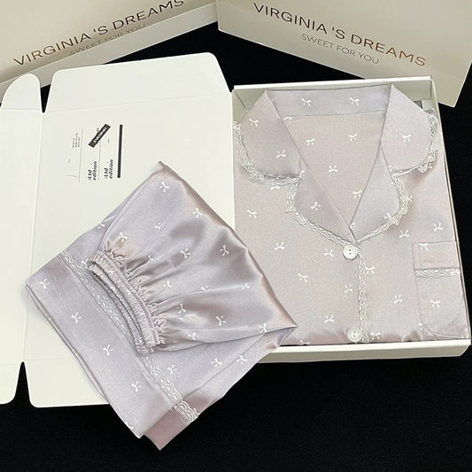 2024 new ice silk pajamas women's short-sleeved summer thin silk can be worn outside home clothes suit spring and summer