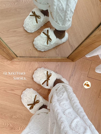 Thin strips couple cotton slippers autumn and winter men and women fashion home warm Korean version of the butterfly fur shoes ins