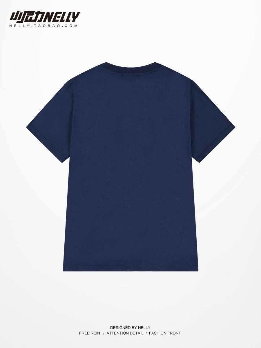 College style letter printed short-sleeved T-shirt, simple and versatile summer top, loose and casual, round neck, half-sleeved, trendy for men and women