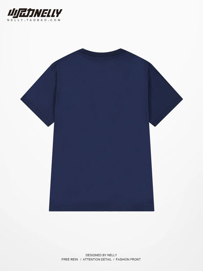College style letter printed short-sleeved T-shirt, simple and versatile summer top, loose and casual, round neck, half-sleeved, trendy for men and women