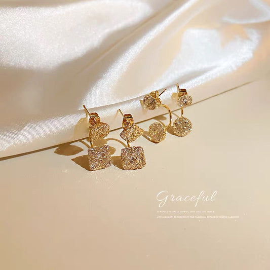 A two-piece diamond-encrusted 2023 new trendy niche design earrings, versatile, simple and cool style earrings