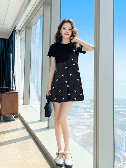 Casual petite black dress summer women's clothing 2024 new style skirt female niche design little black dress summer