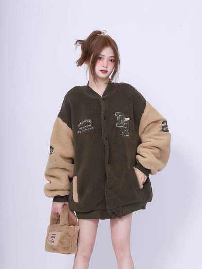 American retro trendy brand oversize niche flight suit lamb wool cotton suit women's winter thickened jacket high-end A3344