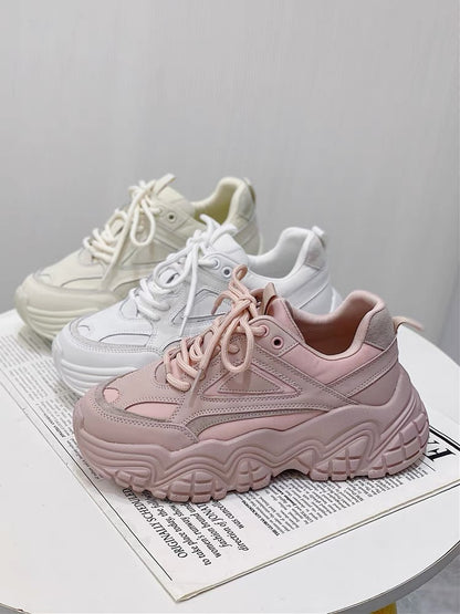 Hong Kong style thick-soled dad shoes for women 2023 spring new breathable height-increasing single shoes pink soft-soled casual versatile sports shoes