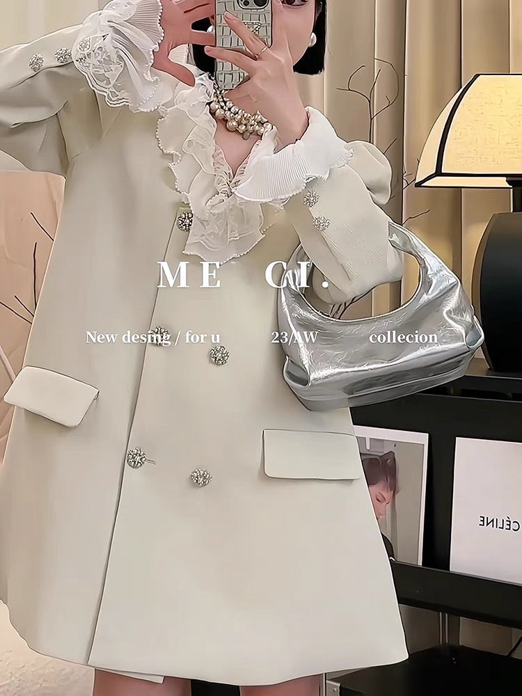Design sense small crowd ruffled stitching suit dress 2023 new women's autumn French temperament small skirt