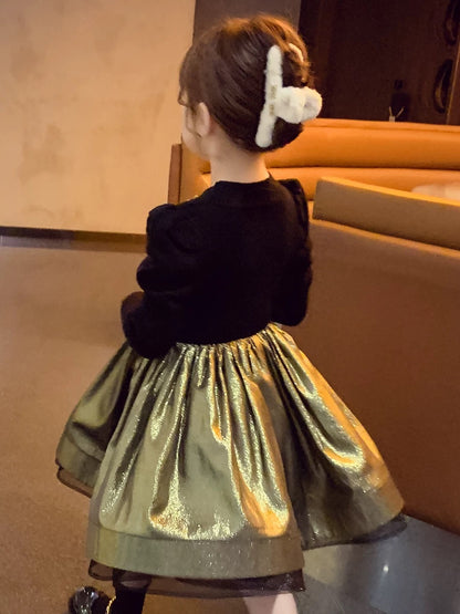 Girls Dress Winter Wear 2023 New Style Children's Plush Princess Dress Little Girl Chinese Style Dress Skirt