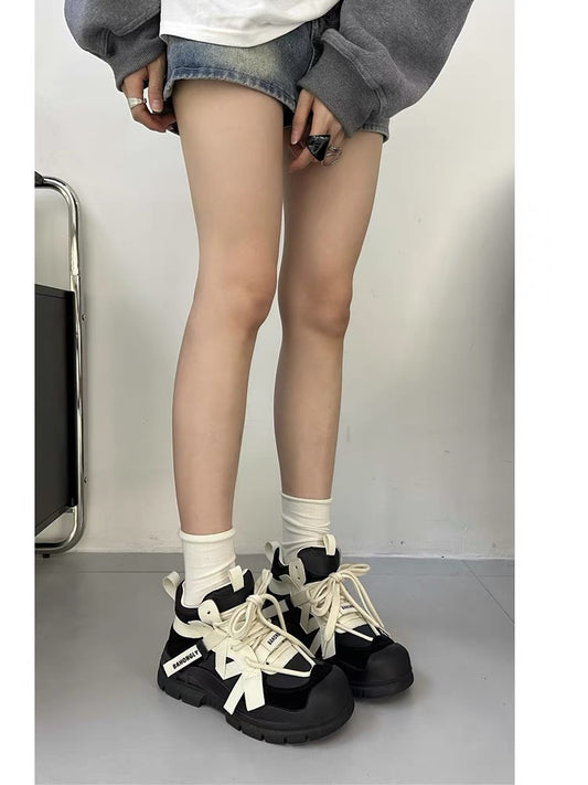 Bo Xiangni's popular high-top shoes for women 2023 autumn new thick-soled mid-calf short boots casual and versatile niche dad shoes