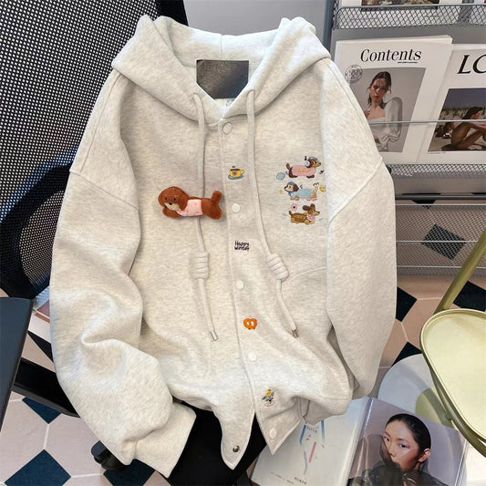 Milk fufu blue striped angel puppy sweater coat women's autumn and winter gentle Japanese style thick hooded knitted cardigan