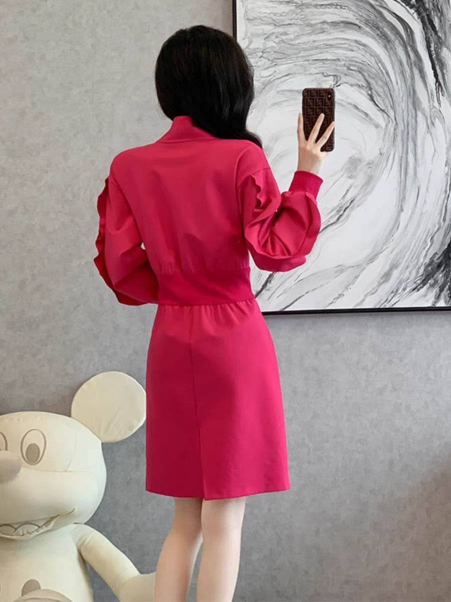 French dragon fruit color sweatshirt skirt for women autumn and winter 2023 new European style slim dress for small people (V5518)
