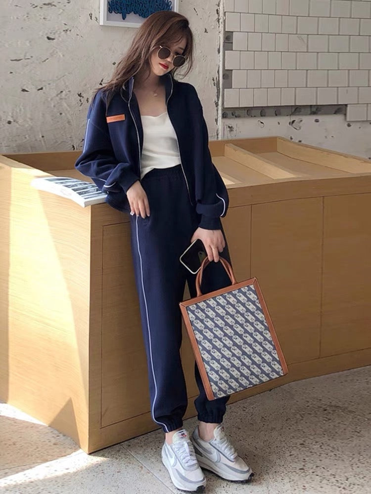 Sportswear suit for women spring and autumn 2023 new loose casual fashion running college style sweatshirt two-piece set with foreign style