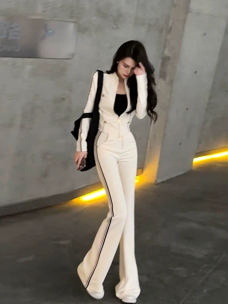 Da Tingting Fashion Casual Sports Autumn Slimming Stand Collar Long Sleeve Wide Leg Sports Suit DT0206