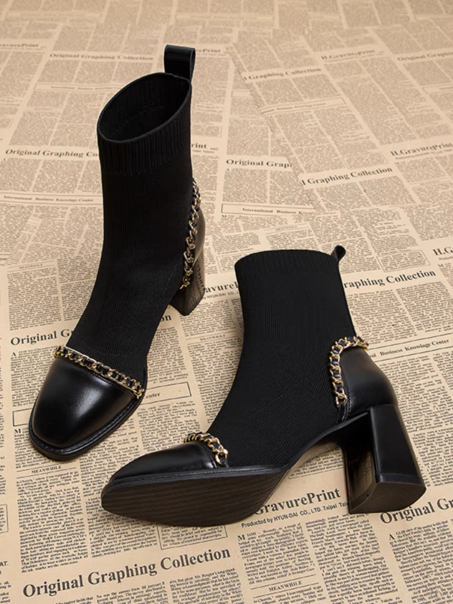 High-heeled short boots for women 2023 autumn and winter new elastic sock boots thick heel thin boots high heel Martin boots single boots