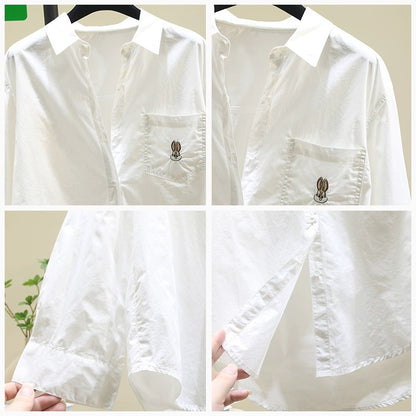 Design sense playful cute little rabbit white shirt female 2024 spring and autumn new Korean version loose casual shirt tops