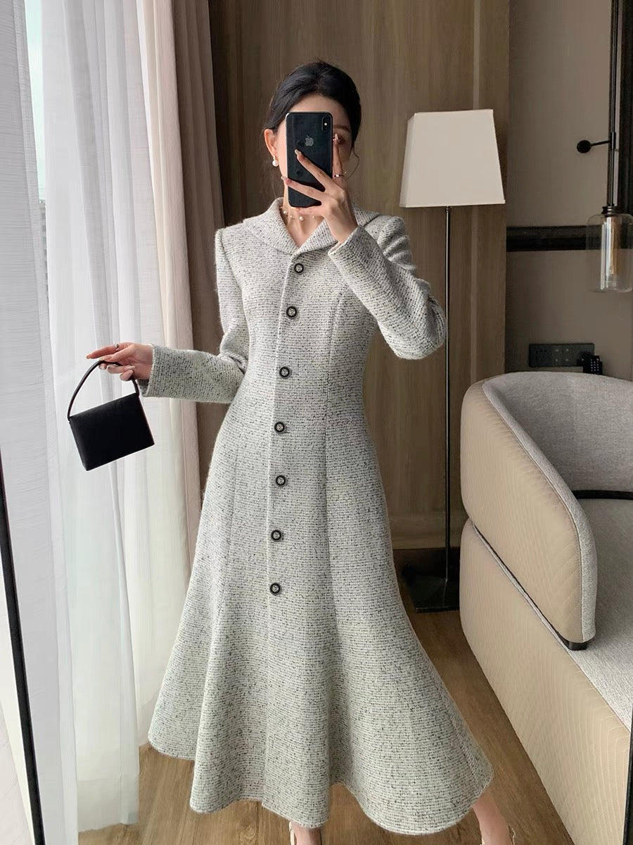 FT GUOGE small fragrant dress for women 2023 autumn and winter new French retro waist slimming long skirt