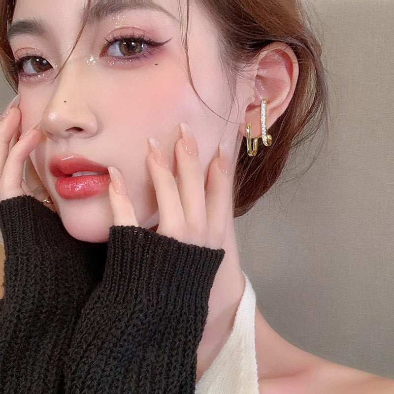 925 silver needle light luxury high-end diamond earrings 2023 new trendy Korean temperament internet celebrity earrings earrings for women