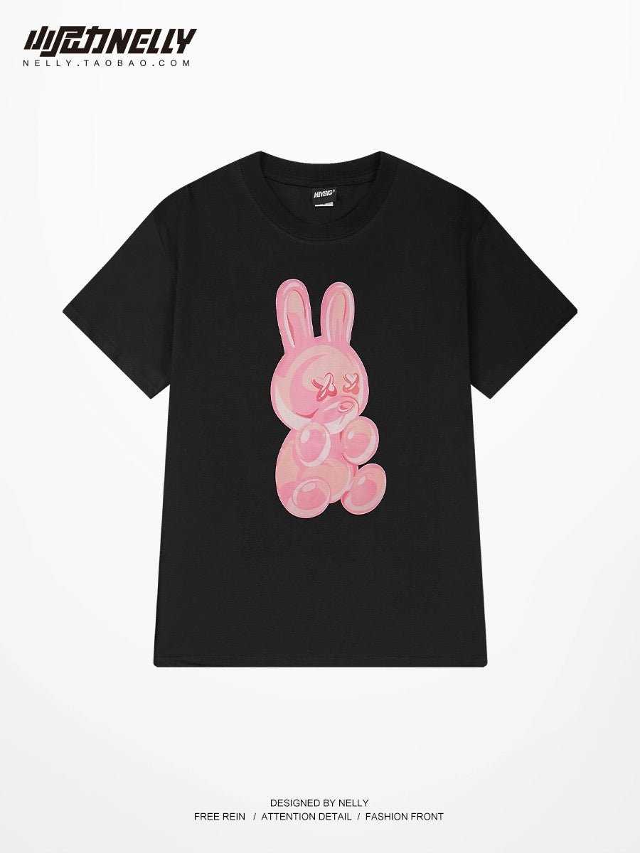 American trendy brand T-shirt short-sleeved men and women 2024 new summer rabbit print youth versatile pure cotton half-sleeved bf