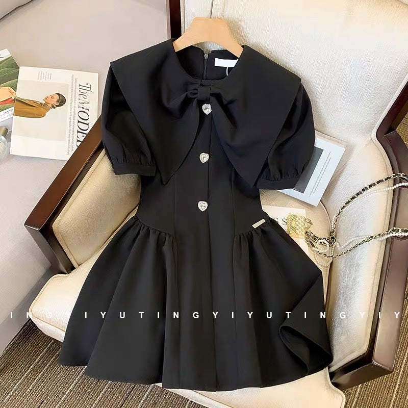 Chic and beautiful basic dress female waist high-end sense niche bow navy style tutu skirt summer