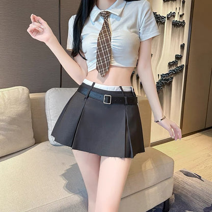 College style suit skirt female summer design sense niche high waist a-line bag hip hakama pure desire pleated skirt
