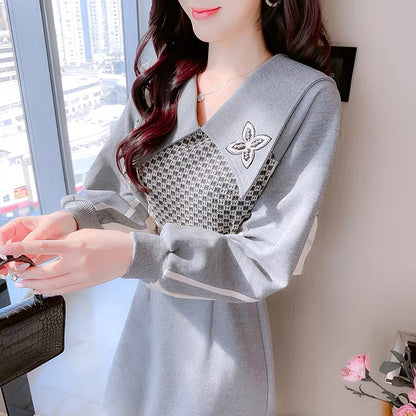 Lolita fake two-piece petite dress women's spring 2023 new design waist style sweatshirt skirt