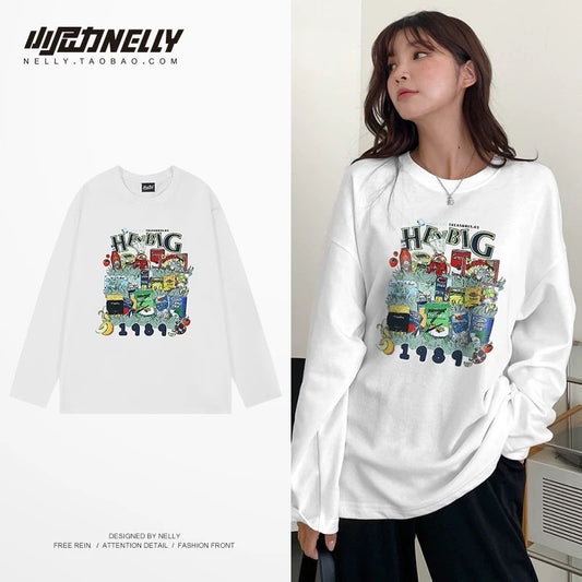 American cartoon cat print round neck short sleeve men and women summer 2025 couple pure cotton t-shirt half sleeve bottoming shirt trend