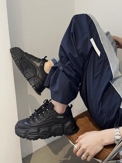 Korean version of soft-soled dad shoes for women 2023 new thick-soled heightening versatile black foot-showing small internet celebrity casual sports shoes