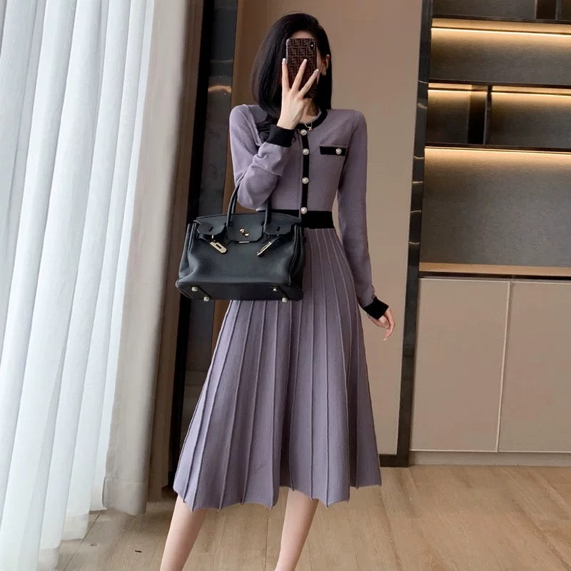 French socialite small fragrant style large hem knitted dress 2022 autumn and winter new high-waisted A-line over-the-knee temperament long skirt