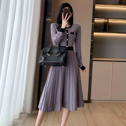 French socialite small fragrant style large hem knitted dress 2022 autumn and winter new high-waisted A-line over-the-knee temperament long skirt
