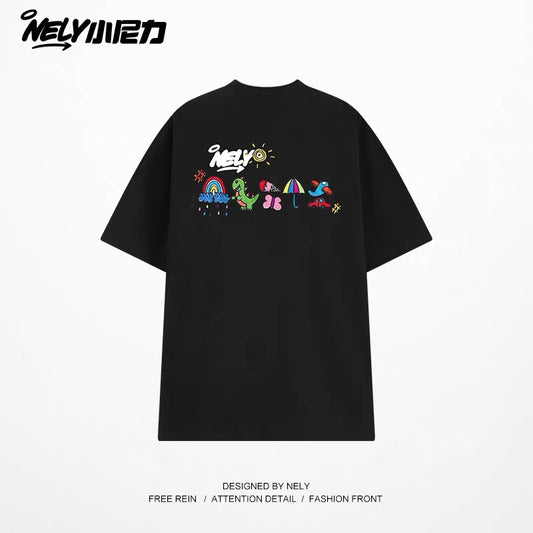 American cartoon cat print round neck short sleeve men and women summer 2025 couple pure cotton t-shirt half sleeve bottoming shirt trend