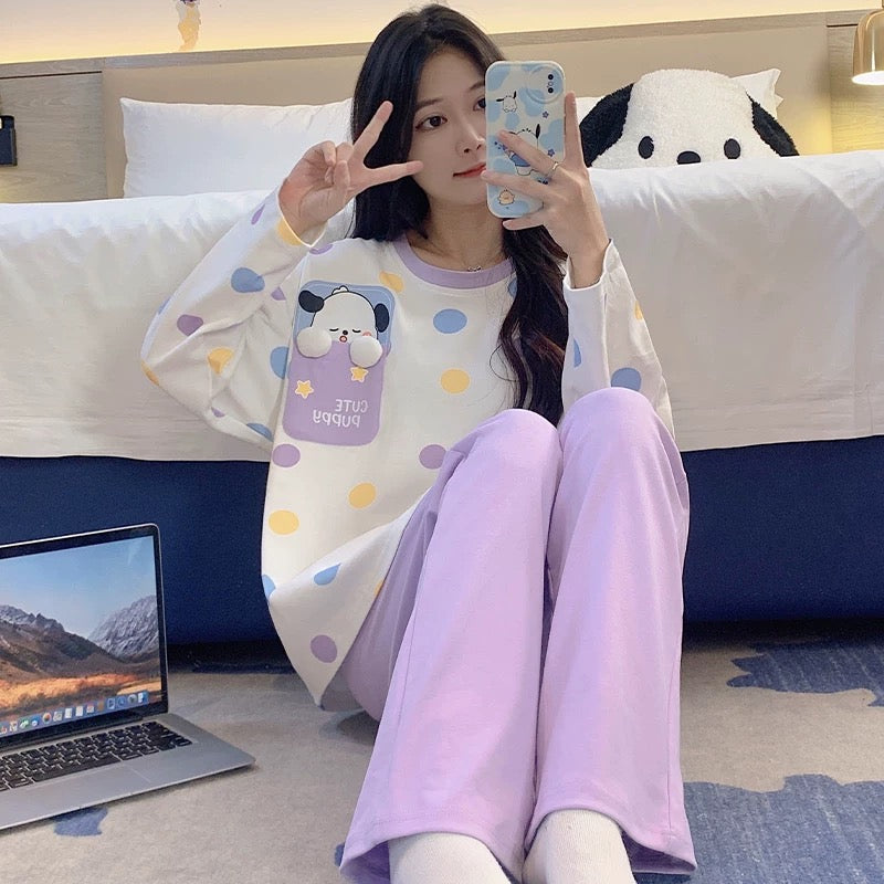 Pajamas women summer cardigan long-sleeved trousers suit summer ladies 2024 new cartoon spring autumn winter home clothes