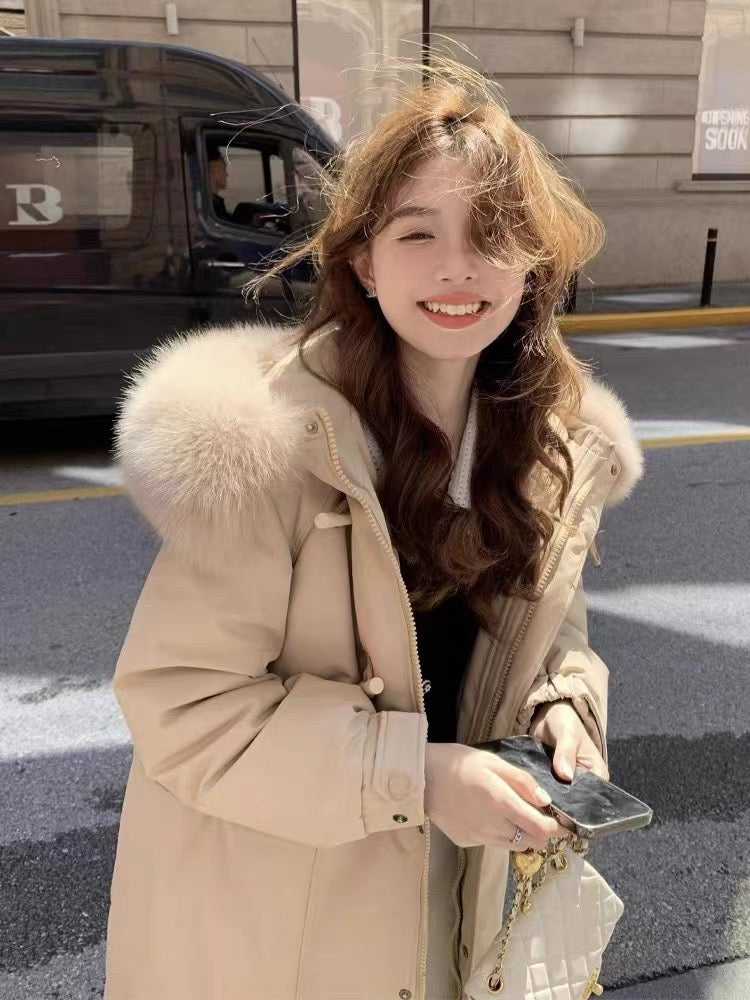 Down jacket women's mid-length 2023 new fashionable waist design niche thickened winter hot style long style A3313