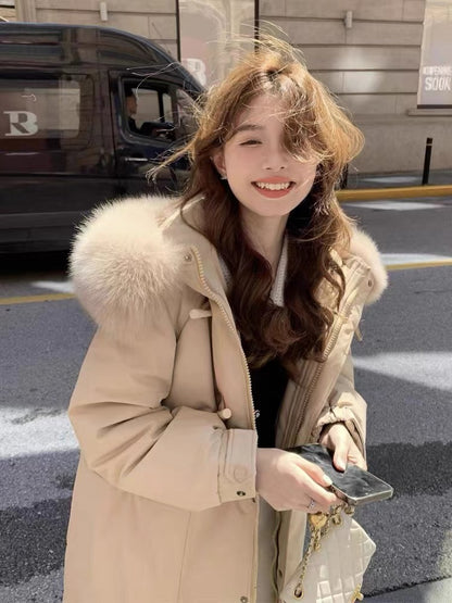 Down jacket women's mid-length 2023 new fashionable waist design niche thickened winter hot style long style A3313