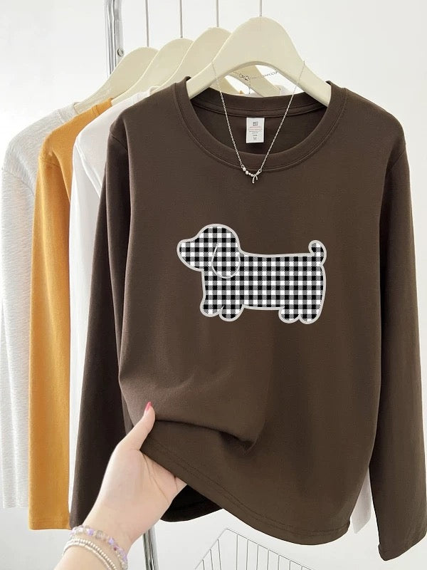 2025 Early Autumn New Style Bottoming Shirt Western Style Straight Shoulder Women's Long Sleeve T-shirt Round Neck College Style Letter Printed Top