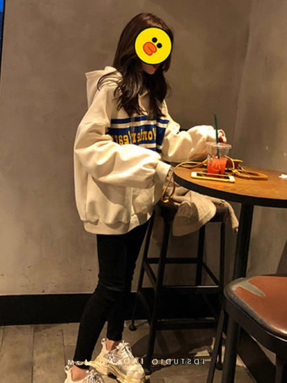 Hooded sweatshirt for women spring and autumn thick 2023 new internet celebrity style loose lazy bf style Korean style jacket for women ins